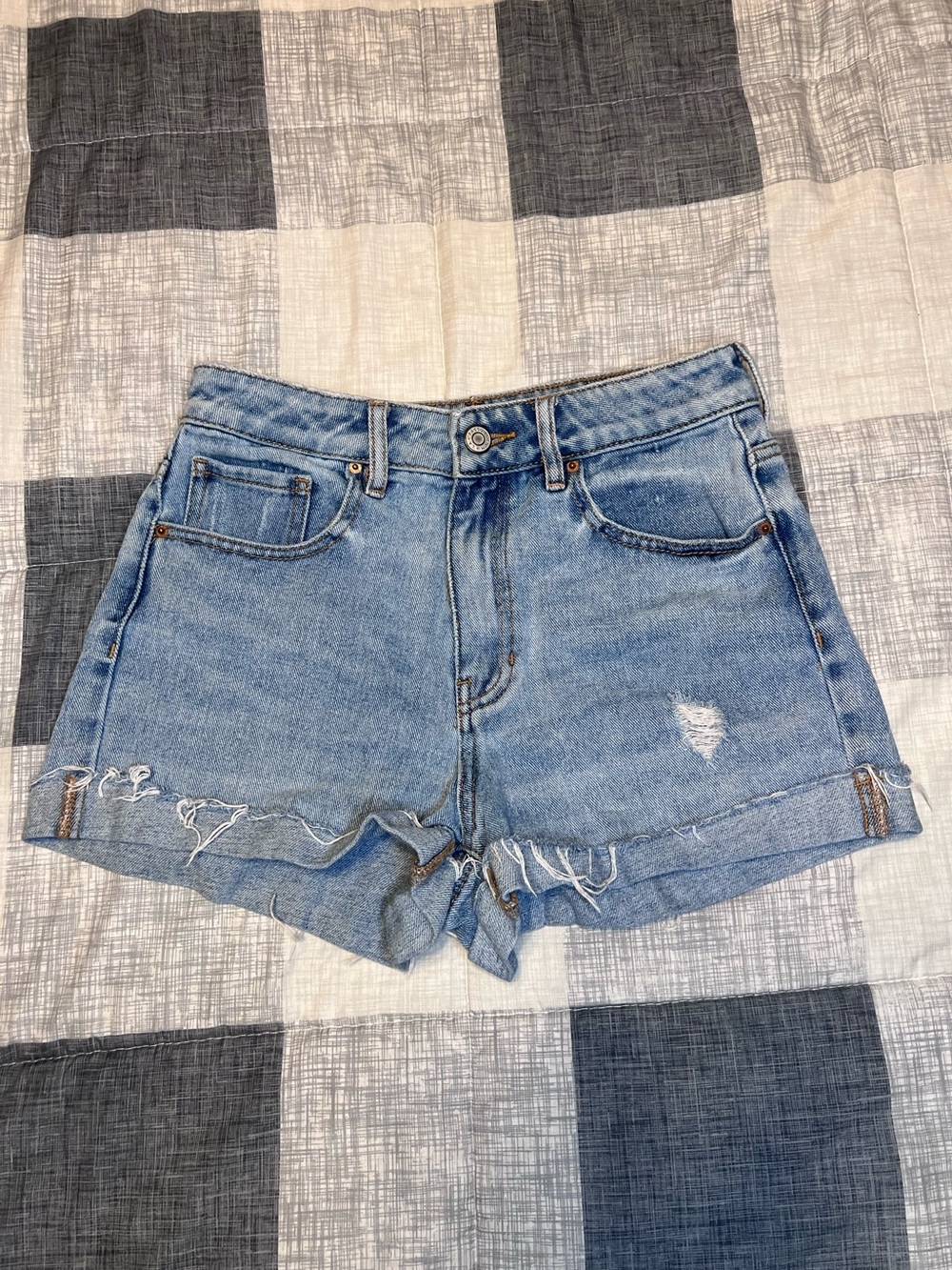 PacSun Light Blue Distressed Denim Roll-Hem Shorts